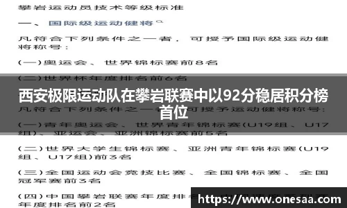 西安极限运动队在攀岩联赛中以92分稳居积分榜首位